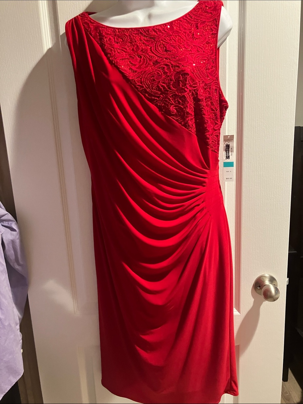 R&M Richards Red Draped Cocktail Dress
